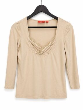Oscar (De La Renta Co)  Cream Draped Cowl Neckline Spandex Blend Top Sz Lg